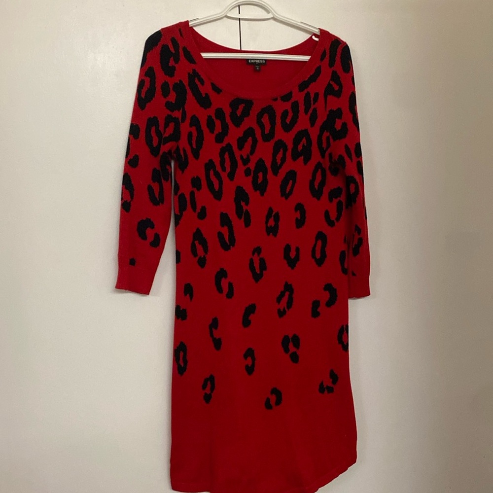 Red leopard sweater Dress
